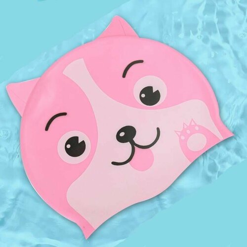 Шапочка для плавания YOUYOU Собачка розовая силиконовая детская для бассейна на обхват головы 48-54