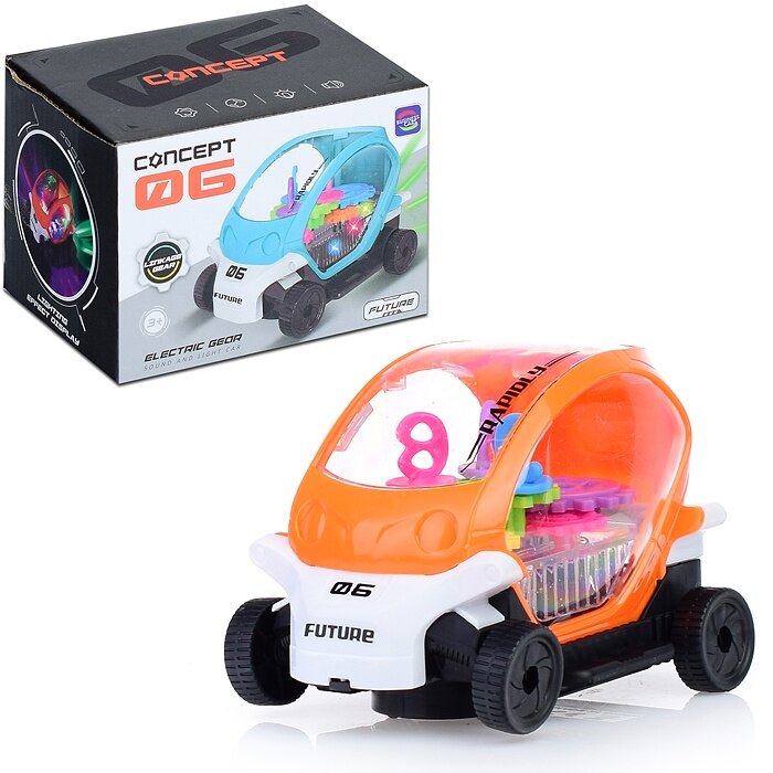 Машина Oubaoloon Свет, звук, на батарейках, оранжевый, в коробке (5093)