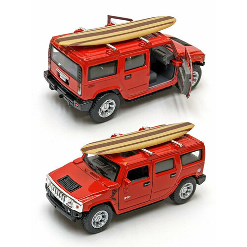 Металлическая машинка Kinsmart 1:40 «2005 Hummer H2 SUV (Cерфинг)» инерционная, красная KT5337DS-1 металлическая машинка kinsmart 1 40 2005 hummer h2 sut kt5097d инерционная желтый