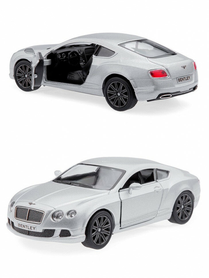 Металлическая машинка Kinsmart 1:38 «2012 Bentley Continental GT Speed» инерционная, светло-серая KT5369D-2