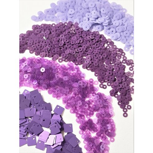 Итальянские пайетки 3, 4, 5мм. Фиолетовые. 4х1,5г.