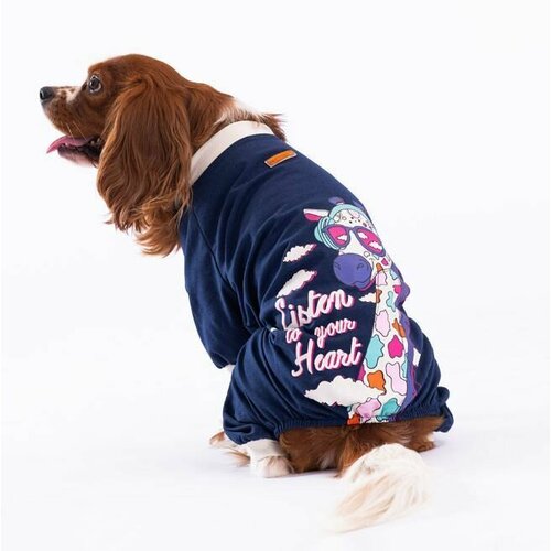 Комбинезон-пижама для собак PAWSTAR. Размер 2XL. Костюм жираф. Цвет индиго. 100% хлопок. Обхват груди 56-59 см. Одежда средних пород