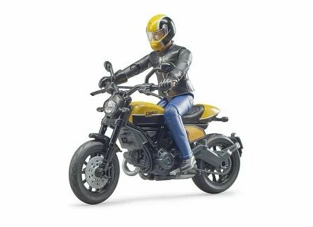 Мотоцикл Bruder Scrambler Ducati с мотоциклистом 63-053 1:16, желтый/черный