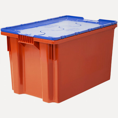 Изображение товара Ящик Тара. ру п/э 600х400х350 сплошной, с синей крышкой, Safe PRO, красный 18662
