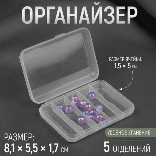 Органайзер для рукоделия, 5 отделений, 8,1 × 5,5 × 1,7 см, цвет прозрачный органайзер для рукоделия 5 отделений 8 1 х 5 5 х 1 7 см цвет прозрачный