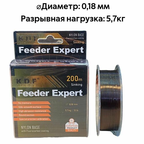 фото Леска с покрытием флюорокарбона kdf feeder expert 0,18 мм 200 м нет бренда