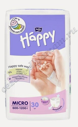 Изображение товара Подгузники для недоношенных Bella baby Happy MICRO от 600 до 1200 гр, 30 шт , арт. BB-054-MC30-002