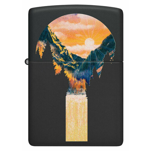 Светящаяся оригинальная бензиновая зажигалка ZIPPO Classic 48676 Mountain Waterfall с покрытием Black Light - Горный водопад