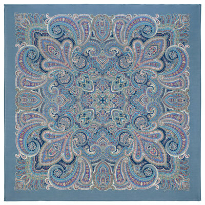Платок Павловопосадская платочная мануфактура, 125х125 см, белый, голубой