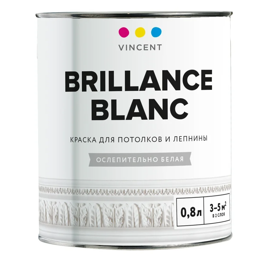 Краска Vincent I-2 Brillance Blanc / Винсент Брильянт Бланш акрилатная матовая для потолков и стен сухих помещений, 0.8л, белый