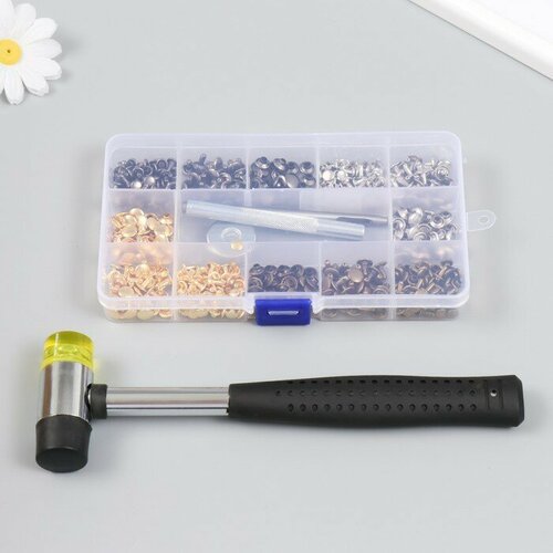 Набор заклёпок 244 шт 12 видов 8х8 мм 6х6 мм с молотком 1729₽