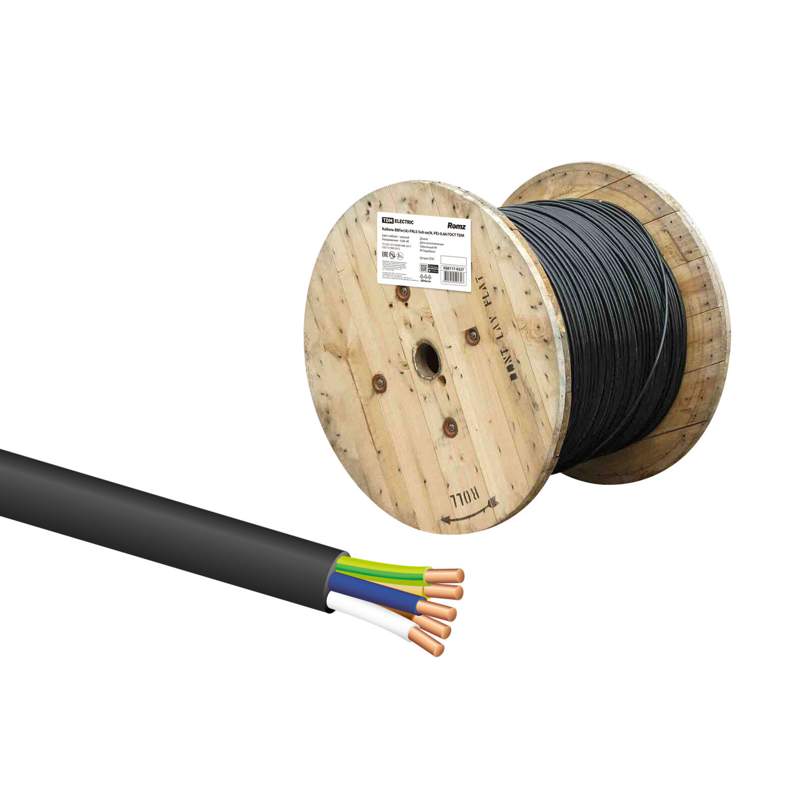 фото Кабель ВВГнг(А)-FRLS 5х6 ок(N, PE)-0,66 ГОСТ, TDM SQ01170327 (1 м.)