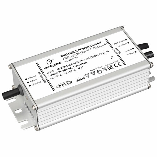 Arlight Блок питания ARPV-UH24120-PFC-DALI2-PH (24V, 5.0A, 120W) (Arlight, IP67 Металл, 7 лет) блок питания arlight arpv uh24120 pfc dali2 ph 24v 120w ip67 5a 028107 2