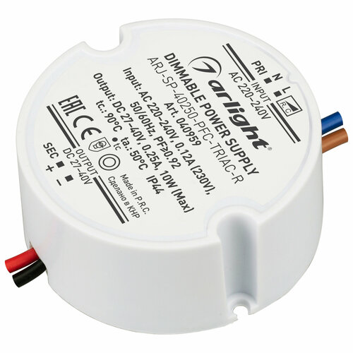 Arlight Блок питания ARJ-SP-40250-PFC-TRIAC-R (10W, 27-40V, 250mA) (Arlight, IP44 Пластик, 5 лет)