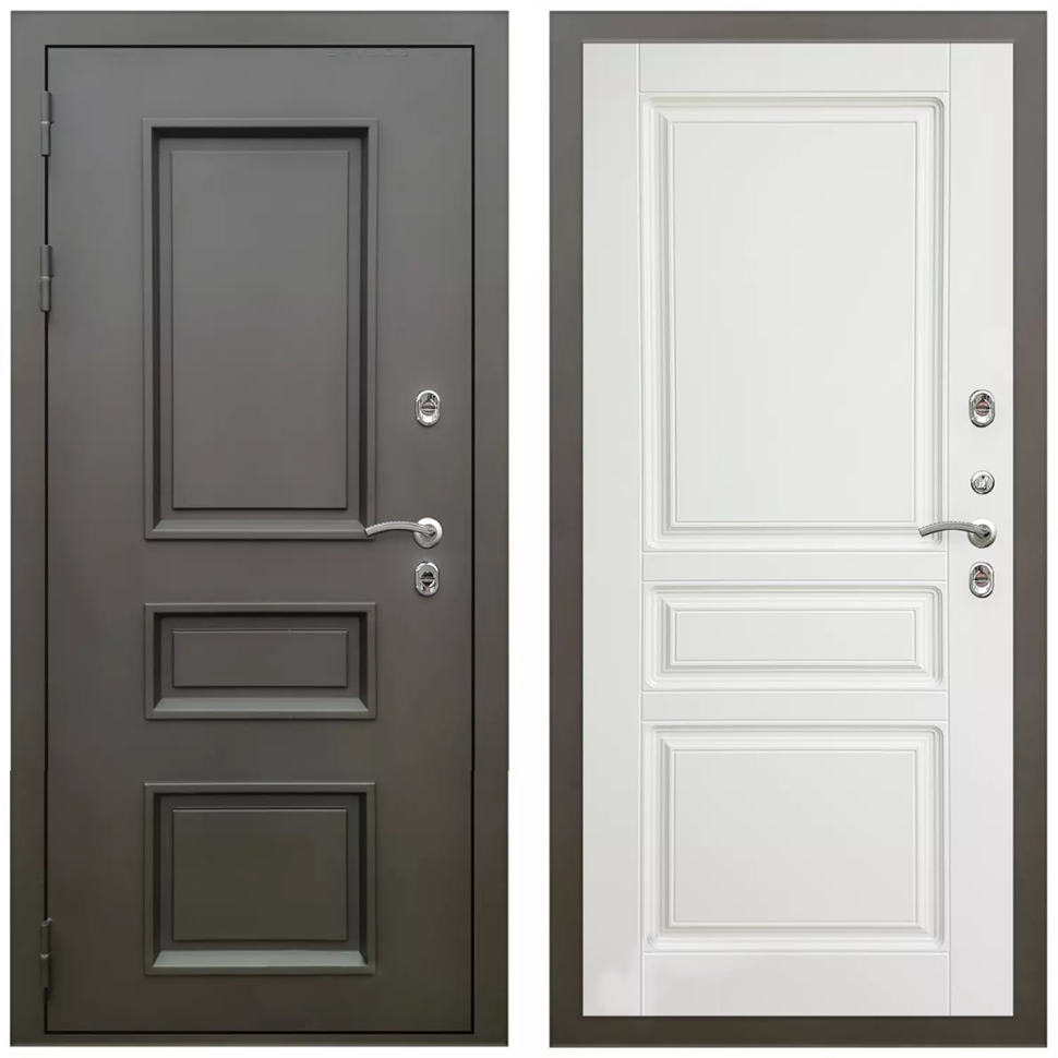 фото Дверь входная уличная в дом Армада Фаренгейт / ФЛ-243 Белый матовый для загородного дома МДФ панель 16 мм с фрезеровкой