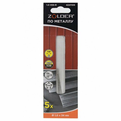 Сверло по металлу HSS-R 5 шт 1х34 мм цилиндрический хвостовик ZOLDER 4241105 365₽