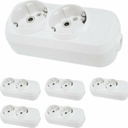 Колодка TDM Electric Народная двухместная с заземлением IP20 белый (комплект из 5 шт.)