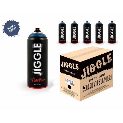 Аэрозольная краска для граффити в баллончике JIGGLE суперматовая, 520 мл, BLUEBERRY / Черника - 6 шт
