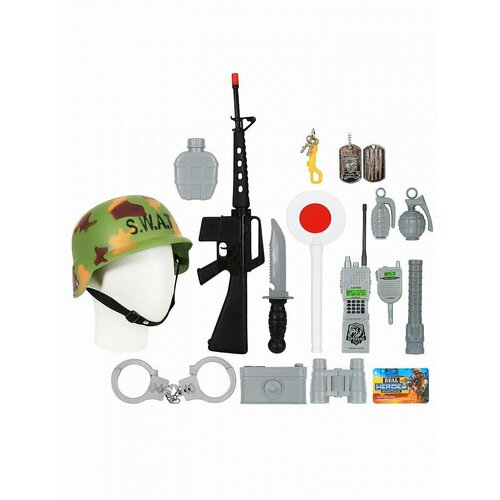 Детский набор военного 66520 с каской набор шпиона суперагент 6 предметов каска очки пистолет наручники фонарик значок
