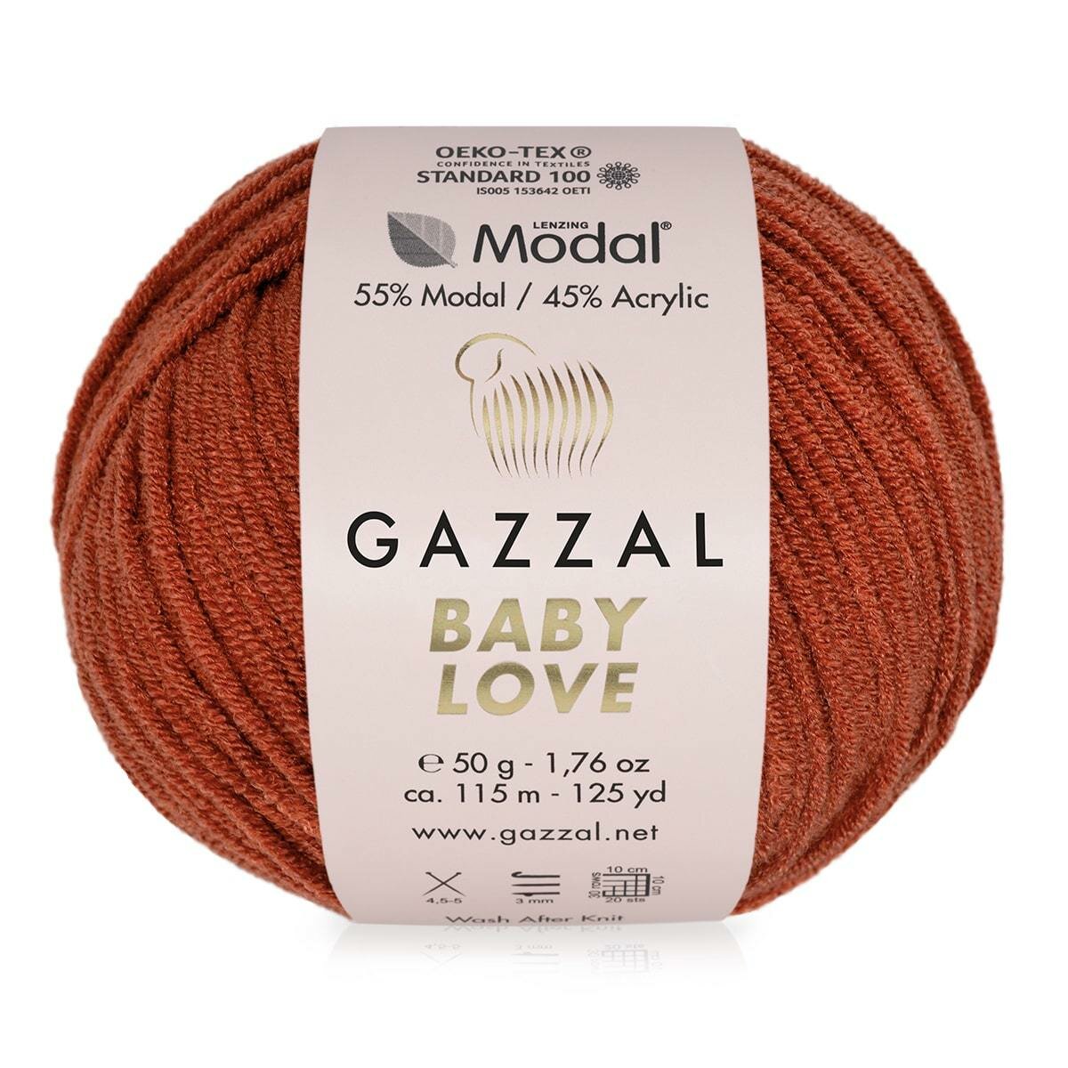 Пряжа Baby Love-GZ (GAZZAL), рыжик - 1633, 55% модал, 45% акрил, 10 мотков, 50 г, 115 м.