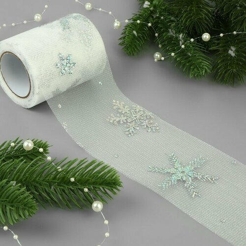 Фатин со снежинками с голографией 75 см 11 1 гкв м 91 05 м цвет белый 33 462₽