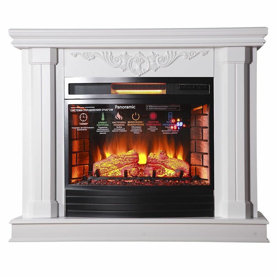 фото Электрический камин Inter Flame Джениус (Белый) с очагом Panoramic 25