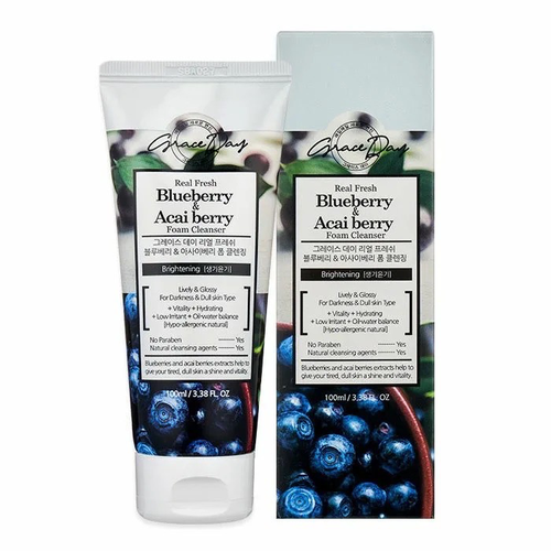 graceday real fresh blueberry acai berry foam cleanser 100ml Grace Day Пенка для умывания с черникой и ягодами асаи Real Fresh Blueberry & Acai Berry Foam Cleanser 100 ml.