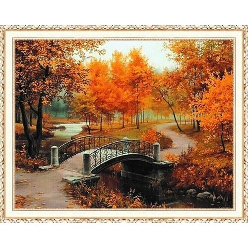 Алмазная мозаика на подрамнике 40х50 полная выкладка. Осень в парке