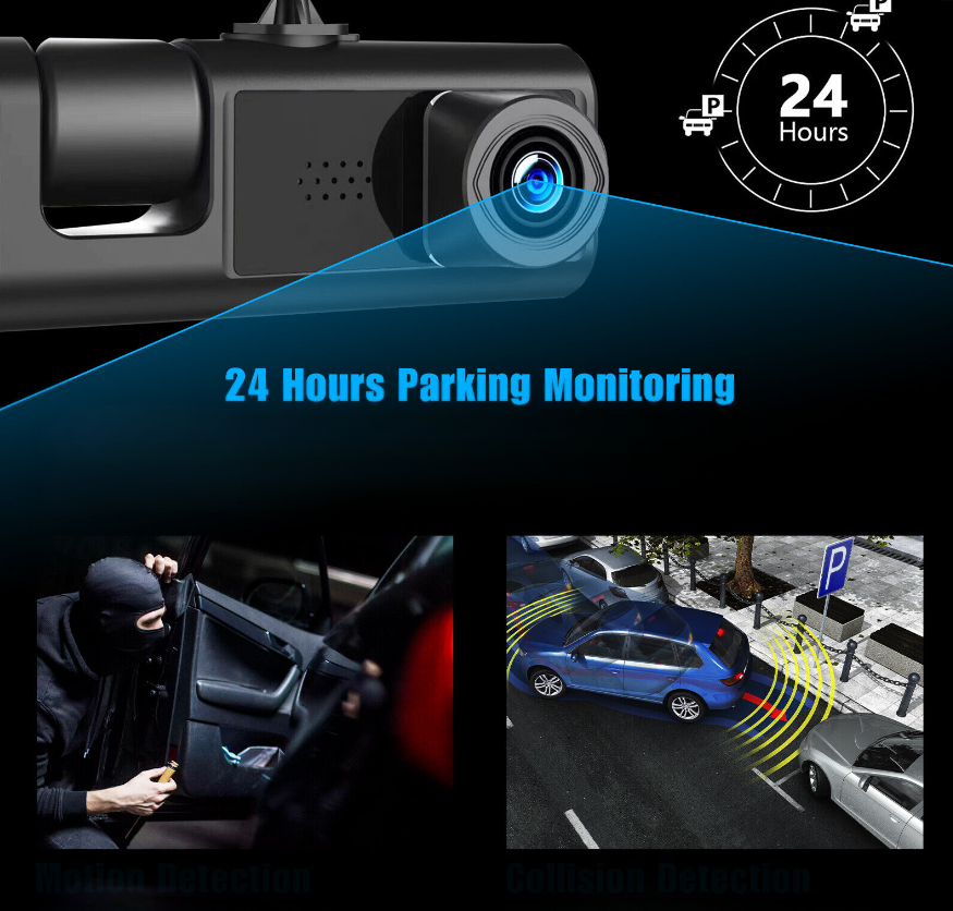 Автомобильный видеорегистратор Full HD 1080P с 3 камерами и углом обзора 170° / Датчик удара G-Sensor / HDR / Камера заднего вида для парковки