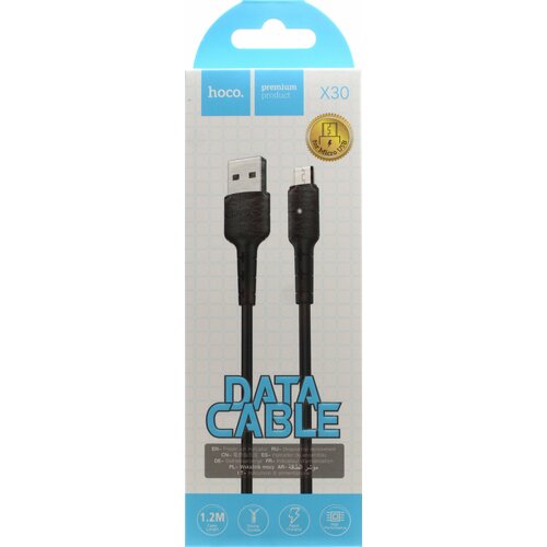 кабель для зарядки устройства usb micro usb Кабель micro USB HOCO X30 Star, LED, 2A, Черный, 1 м.