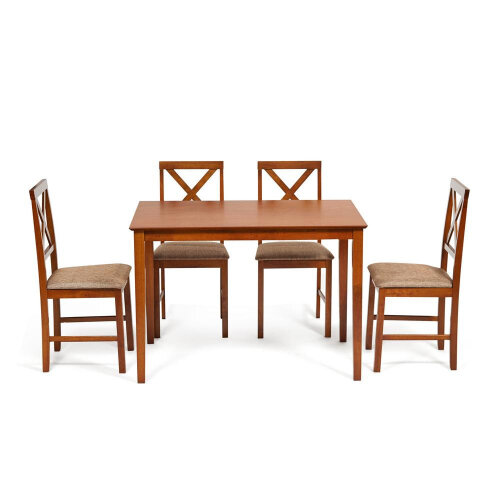 Обеденный комплект Tetchair Хадсон (стол + 4 стула)/ Hudson Dining Set дерево гевея/мдф, стол: 110х70х75см / стул: 44х42х89см, Espresso, ткань кор.-зол. (1505-9)