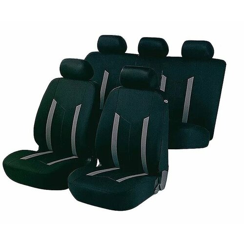 Чехлы для автомобильных сидений, 9 предметов, черные+2 серых вставки М5, Lines, 130911