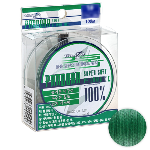 фото Шнур hanzo pandora green x4 100м. 0.15мм.