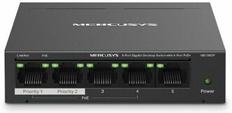 Mercusys MS105GP Настольный коммутатор с 5 гигабитными портами 4 порта PoE+