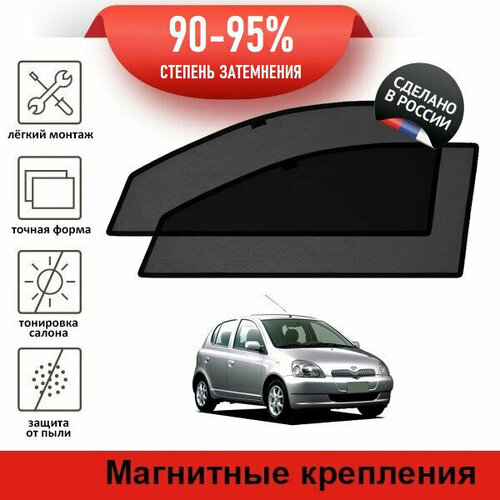 Каркасные шторки LATONIK PREMIUM на Toyota Vitz, 1 (XP10) (1999-2005) хэтчбек 5d на передние двери на магнитах с затемнением 90-95%