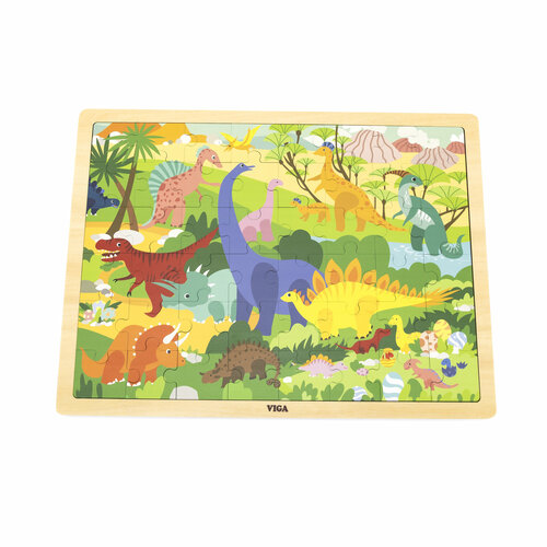 Деревянный Пазл Viga Toys Мир Динозавров 48 элементов, VG44584