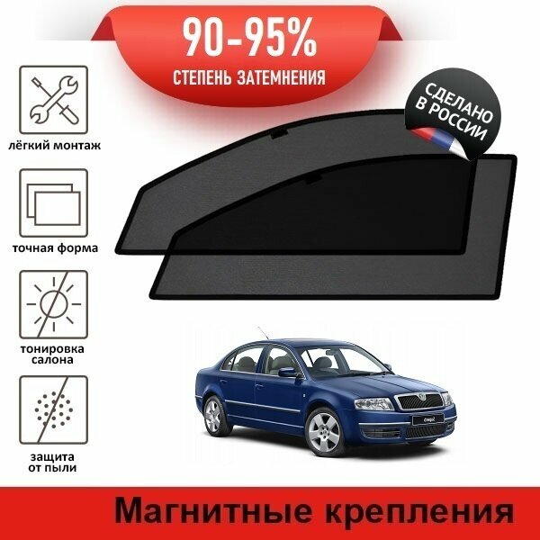 Каркасные шторки LATONIK PREMIUM на Skoda Superb 1 (2001-2008) седан на передние двери на магнитах с затемнением 90-95%