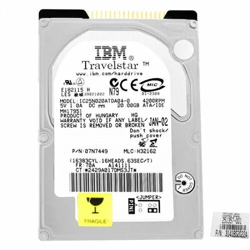 Жесткий диск IBM IC25N020ATDA04-0 20Gb 4200 IDE 25 HDD 701000₽