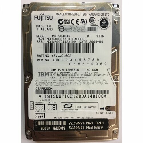 Жесткий диск Fujitsu CA06377-B134000B 40Gb 5400 IDE 25 HDD 2549000₽