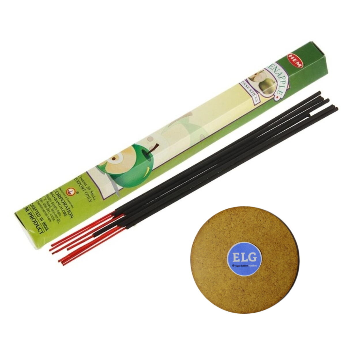 фото Благовония HEM Зеленое яблоко (GREEN APPLE) + подставка ELG