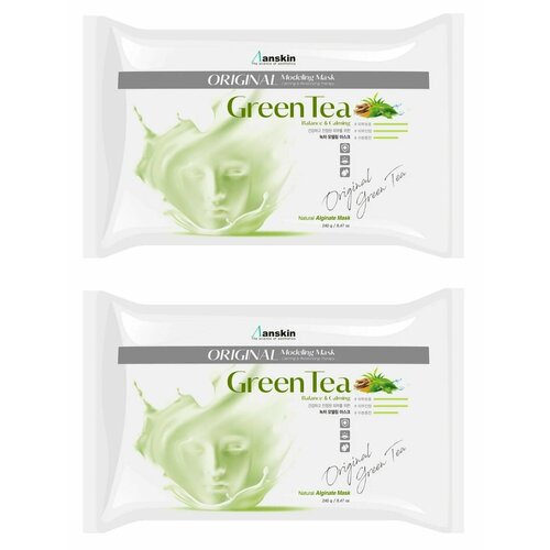 ANSKIN Маска для лица Green Tea Modeling Mask запасной блок 240гр - 2 штуки успокаивающая альгинатная маска с экстрактом зеленого чая green tea modeling mask refill anskin 25 г саше