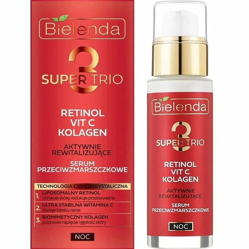 Сыворотка для лица Bielenda Super Trio, Retinol, Vit C, Collagen, Активная ночная, 30 мл