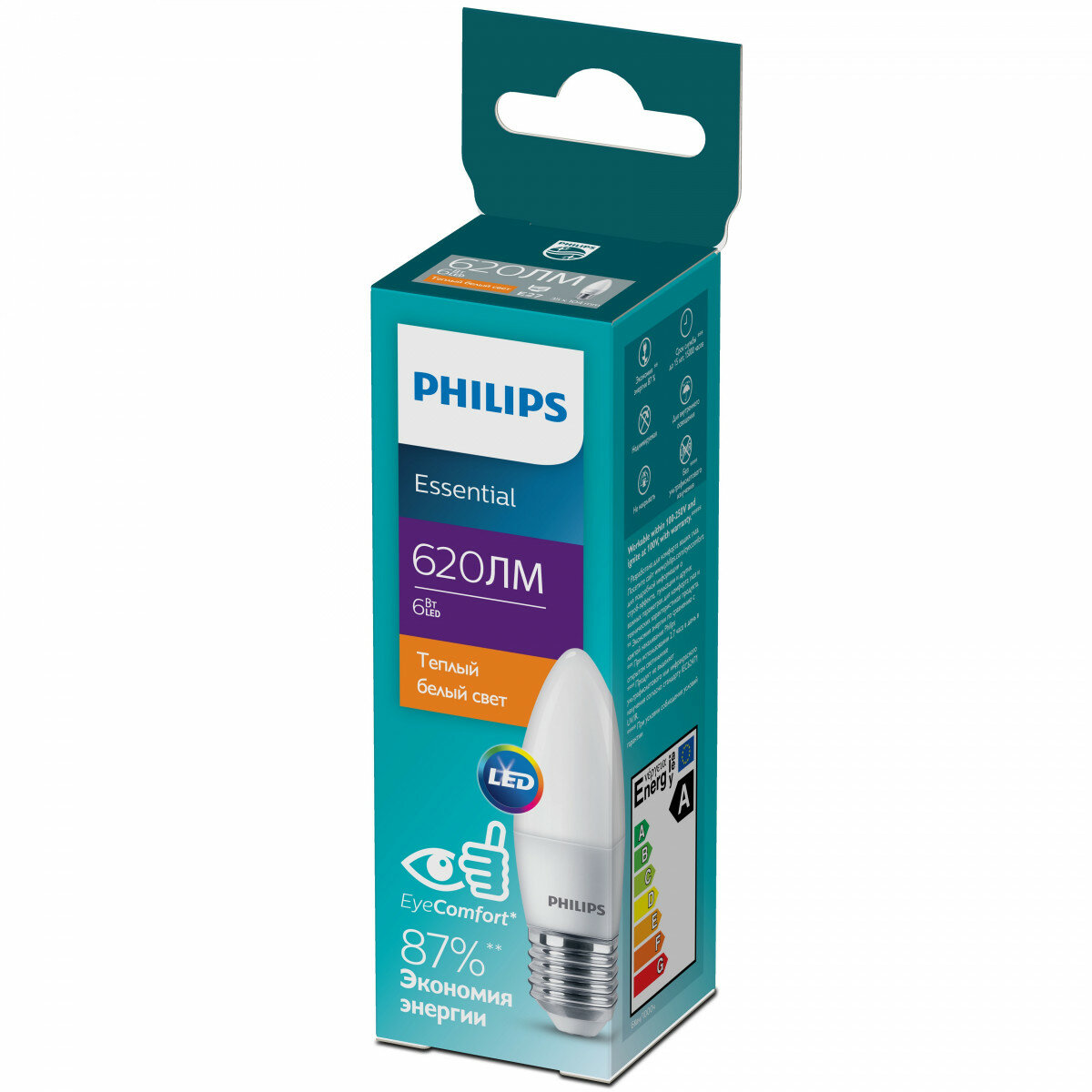 Philips Лампочка светодиодная Philips ESS LEDCandle B35 6Вт 2700K Е27 / E27 свеча матовая теплый белый свет