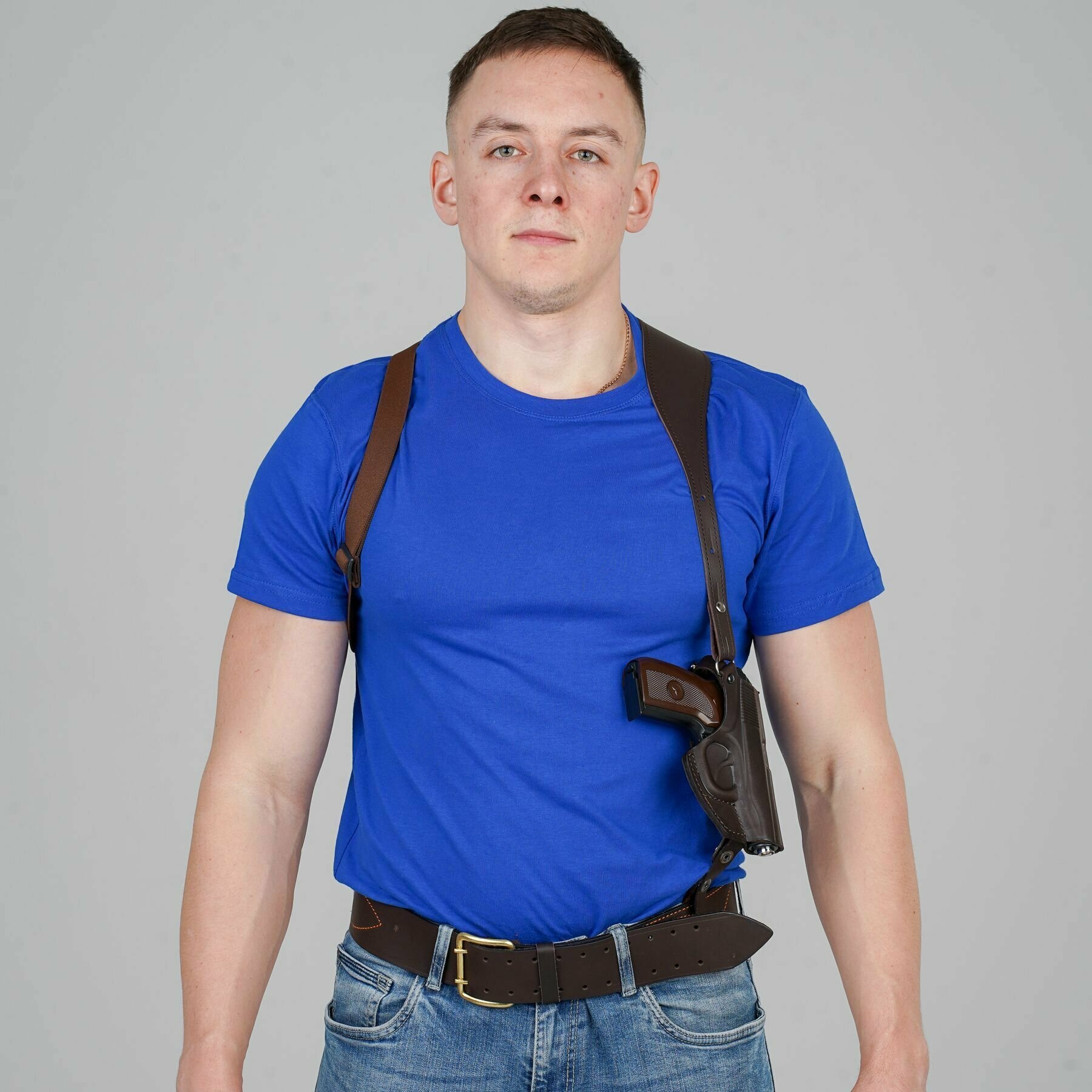 Кобура оперативная вертикальная наплечная на резинке формованная с плечевыми ремнями вертикального ношения