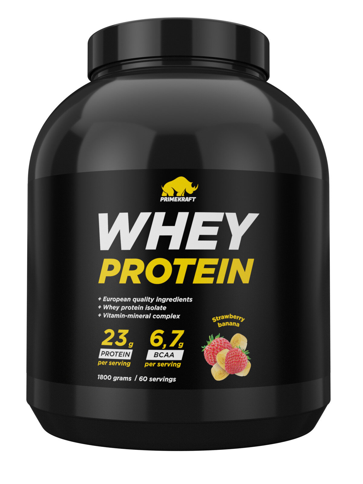 Протеин сывороточный PRIMEKRAFT Whey Protein, Клубника-Банан (Strawberry-Banana), банка 1800 г / 60 порций