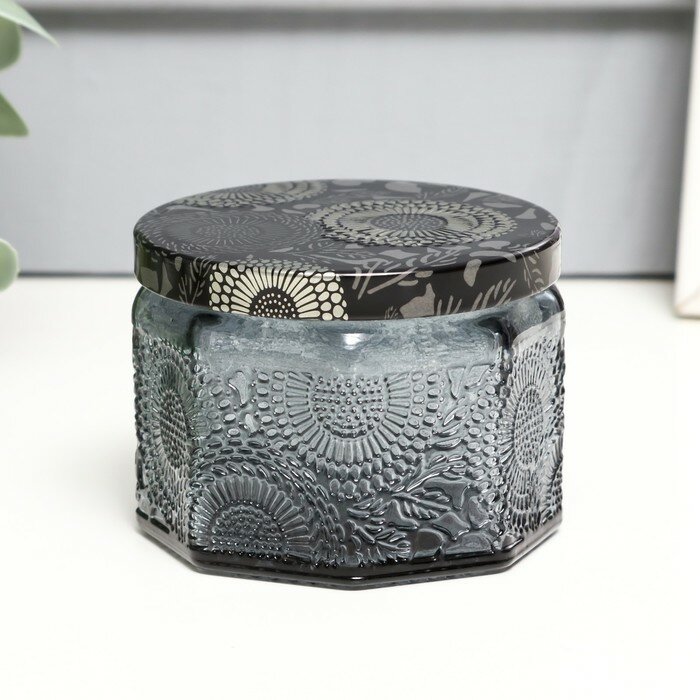 фото Банка для свечей стекло с крышкой "Цветочная" серая, многогранник 5х7х7 см, микс