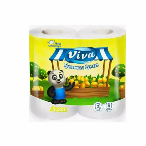Туалетная бумага Viva 2-х слойная 4 рулона Лимон, 4 упаковки