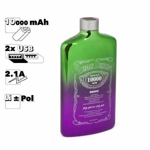 Универсальный внешний аккумулятор REMAX RPP-90 Jeni 10000mAh 2xUSB 21А Li-Pol сиреневый 177000₽