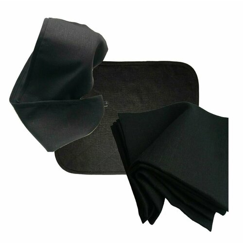 Комплект для бани Linen Steam Уголь (чалма, полотенце, коврик) лен, черный LS-UGO-SET-02-04-06