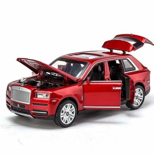 Машинка Rolls-Royce Cullinan 1:24, Роллс Ройс Куллинан 20 см, металлическая моделька коллекционная, все открывается, свет, звук, инерция / Красная